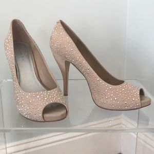 Gianni Bini Nude Rhinestone Platform Heels